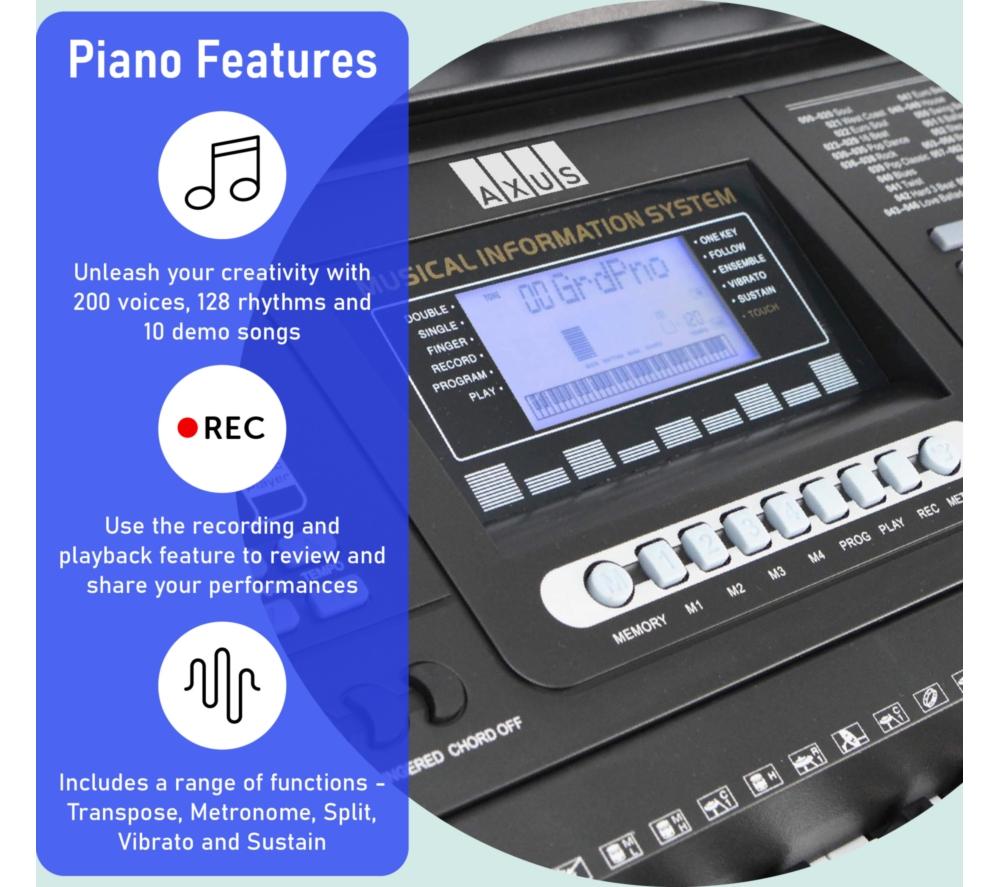 AXUS AXP2 Electronic Keyboard with Bench - Black image number 3 of 6