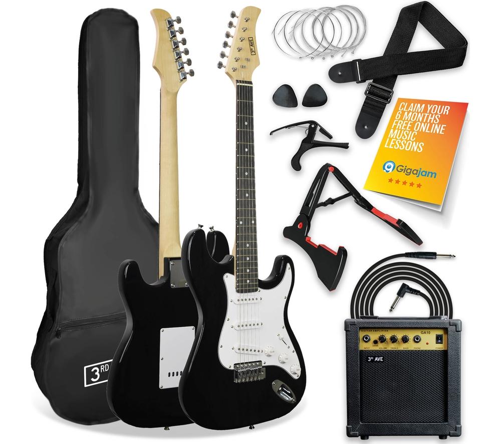 3Rd Avenue Full Size 4/4 Electric Guitar Bundle - Black, Black
