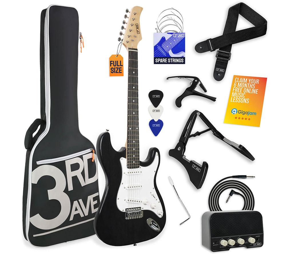 3Rd Avenue Full Size 4/4 Electric Guitar Bundle - Black, Black
