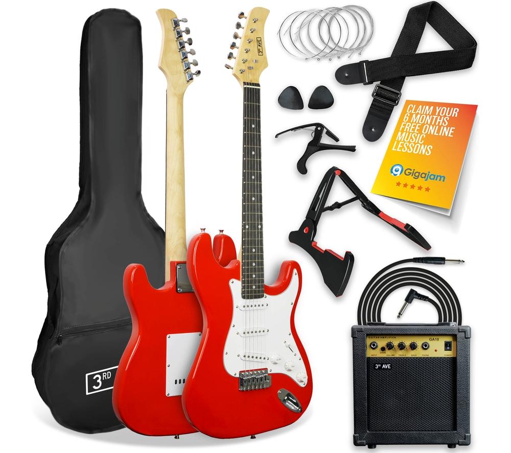3Rd Avenue Full Size 4/4 Electric Guitar Bundle - Red, Red