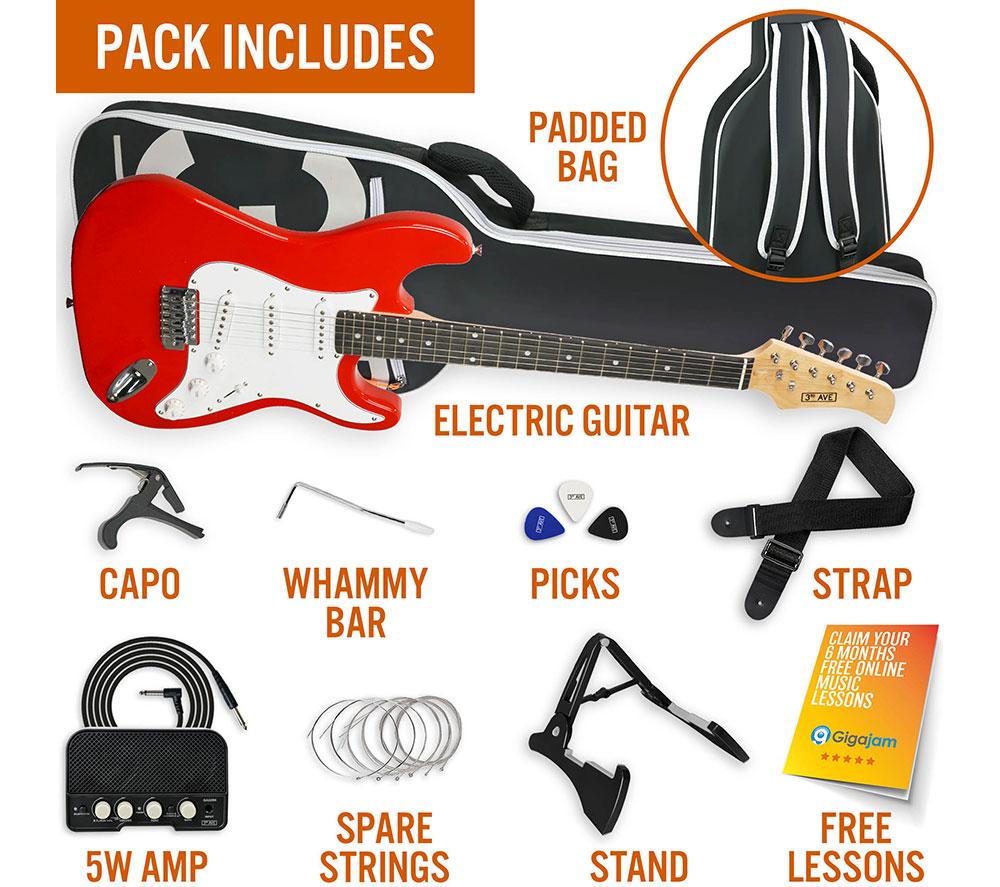 3RD AVENUE Full Size 4/4 Electric Guitar Bundle - Red image number 3 of 6