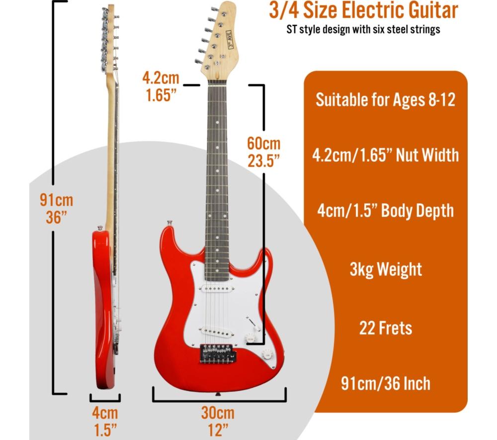 3RD AVENUE 3/4 Size Electric Guitar Bundle - Red image number 2 of 6