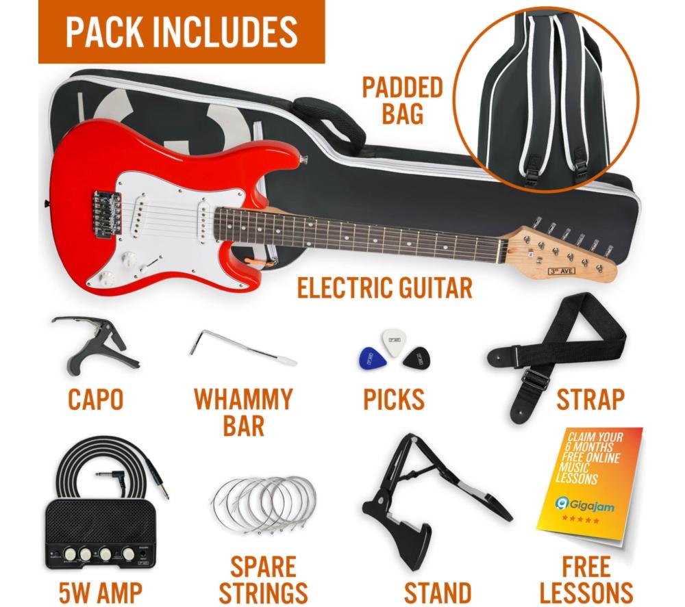 3RD AVENUE 3/4 Size Electric Guitar Bundle - Red image number 3 of 6