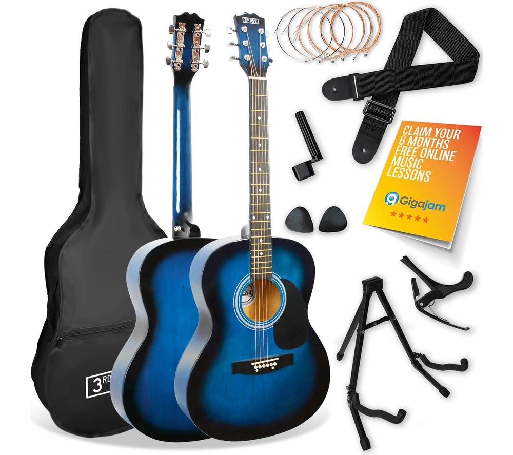 3Rd Avenue Full Size 4/4 Acoustic Guitar Ultimate Bundle - Blueburst, Blue