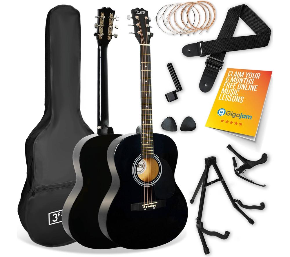 Image of 3Rd Avenue Full Size 4/4 Acoustic Guitar Ultimate Bundle - Black, Black