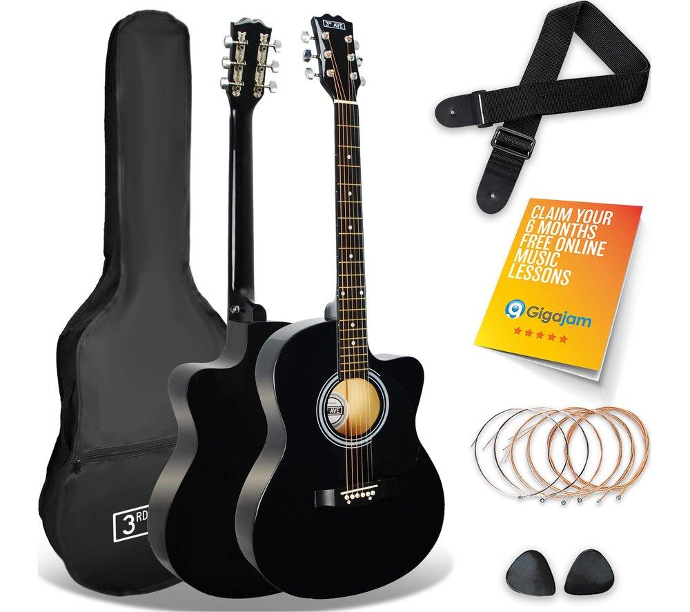 3Rd Avenue Full Size 4/4 Cutaway Acoustic Guitar Bundle - Black, Black