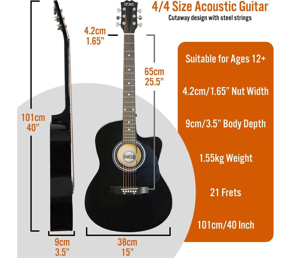 3RD AVENUE Full Size 4/4 Cutaway Acoustic Guitar Bundle - Black image number 2 of 6