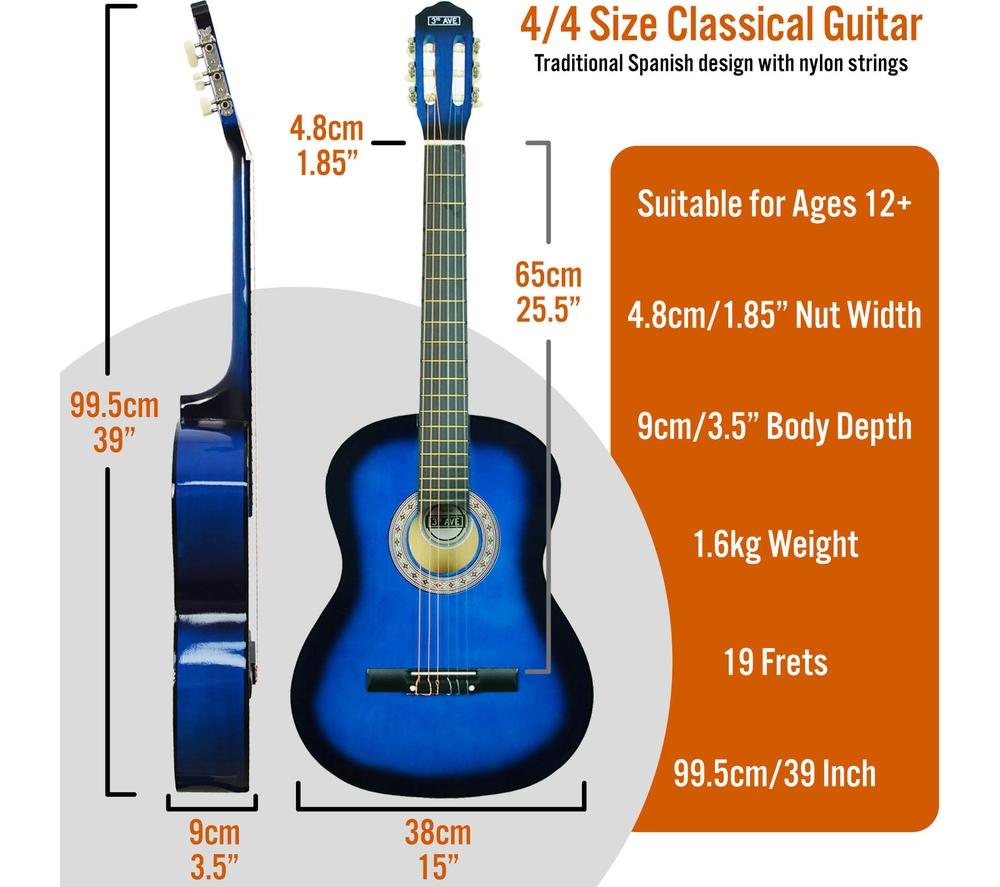 3RD AVENUE Full Size 4/4 Classical Guitar Bundle - Blueburst image number 2 of 6