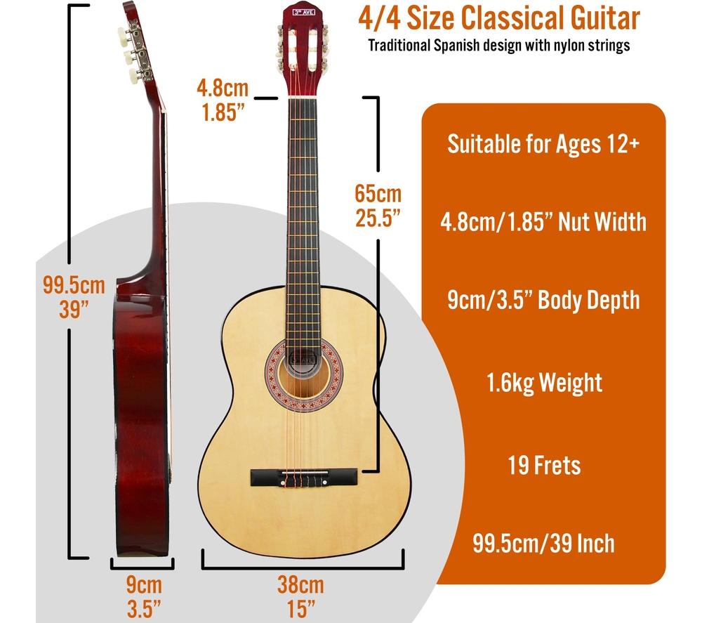 3RD AVENUE Full Size 4/4 Classical Guitar Bundle - Natural image number 2 of 6