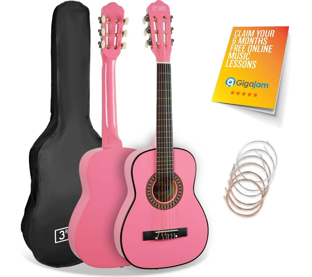 3Rd Avenue 1/4 Size Kids Classical Guitar Bundle - Pink, Pink