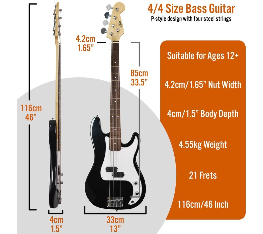 3RD AVENUE Full Size 4/4 Electric Bass Guitar Bundle - Black image number 2 of 6
