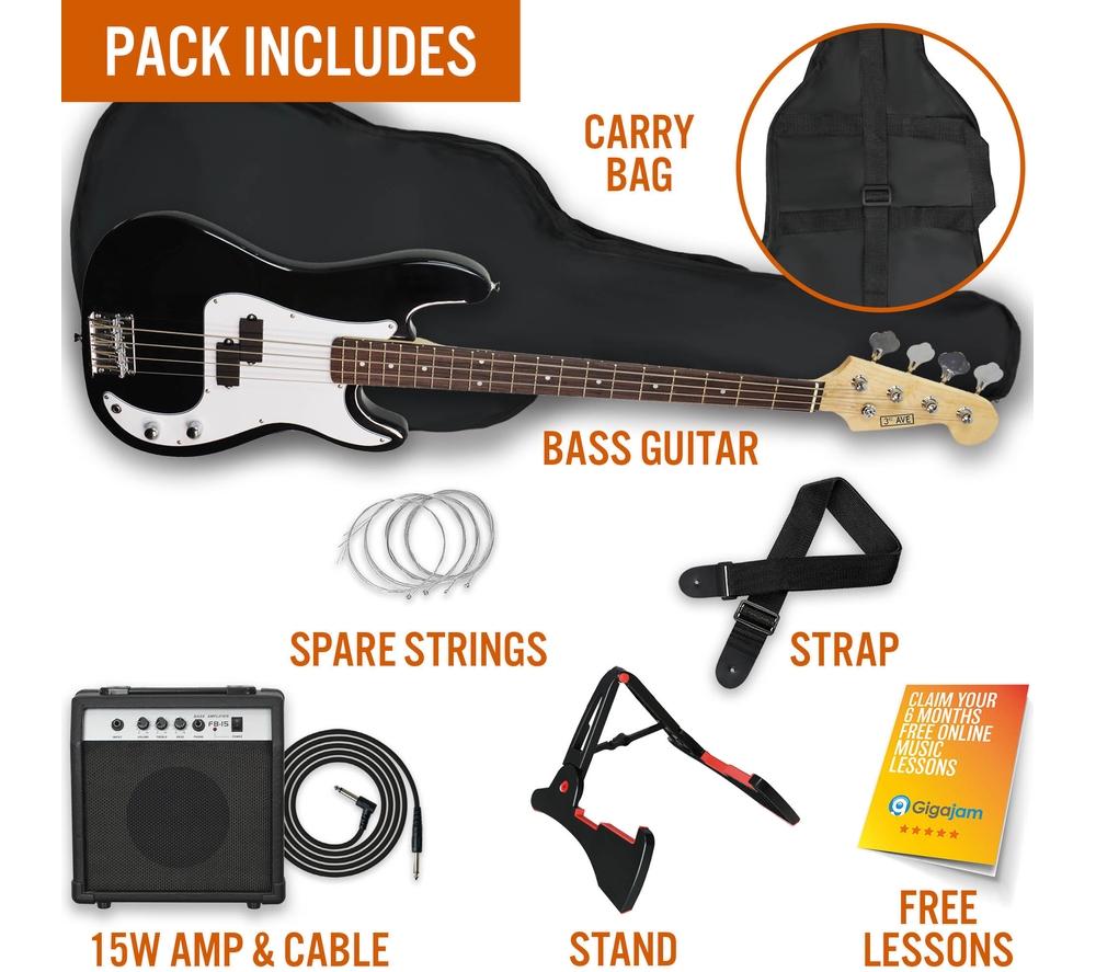 3RD AVENUE Full Size 4/4 Electric Bass Guitar Bundle - Black image number 3 of 6