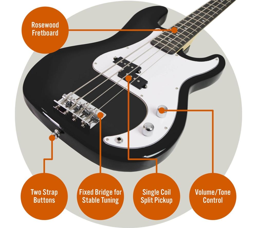 3RD AVENUE Full Size 4/4 Electric Bass Guitar Bundle - Black image number 4 of 6