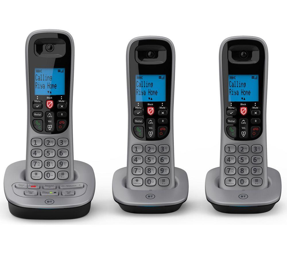 BT 7660 Cordless Phone - Triple Handsets, Black,Silver/Grey