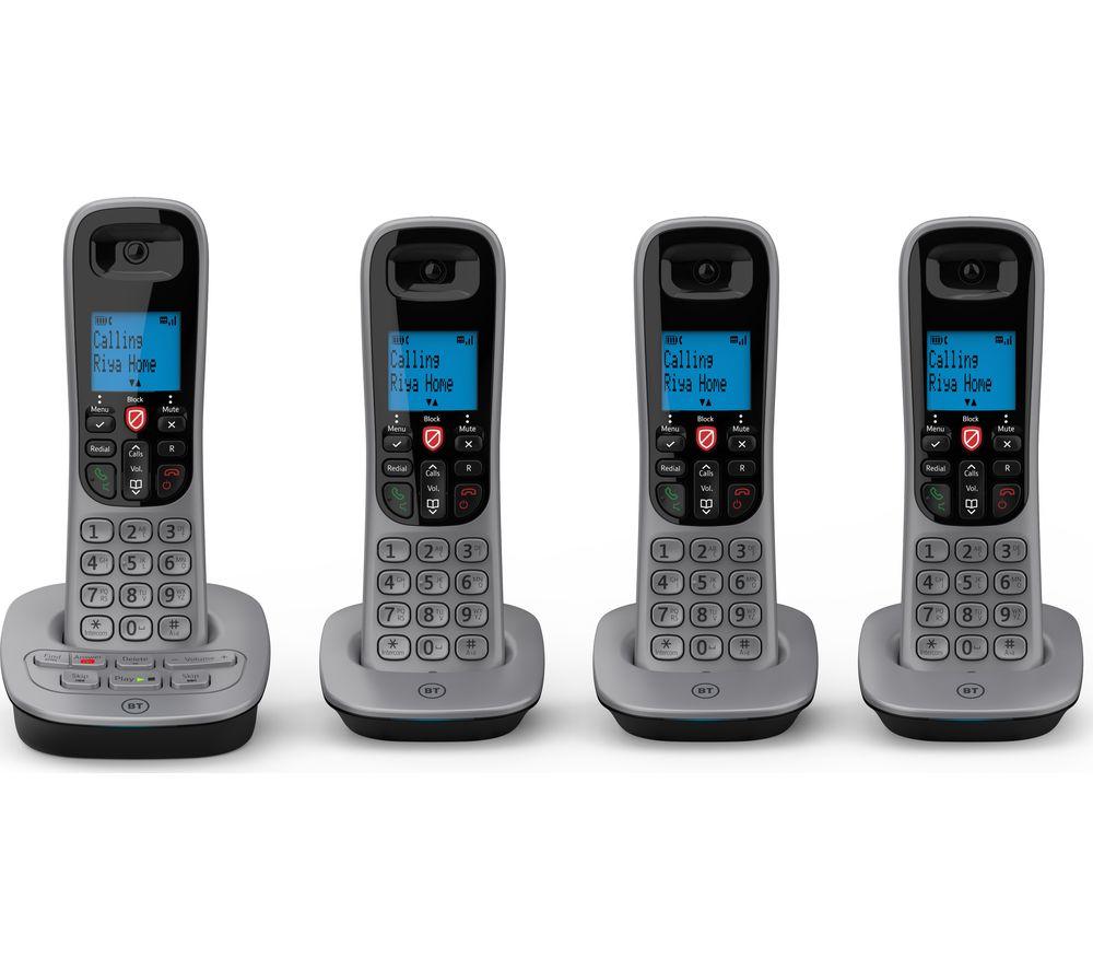 BT 7660 Cordless Phone - Quad Handsets, Silver & Black, Black,Silver/Grey