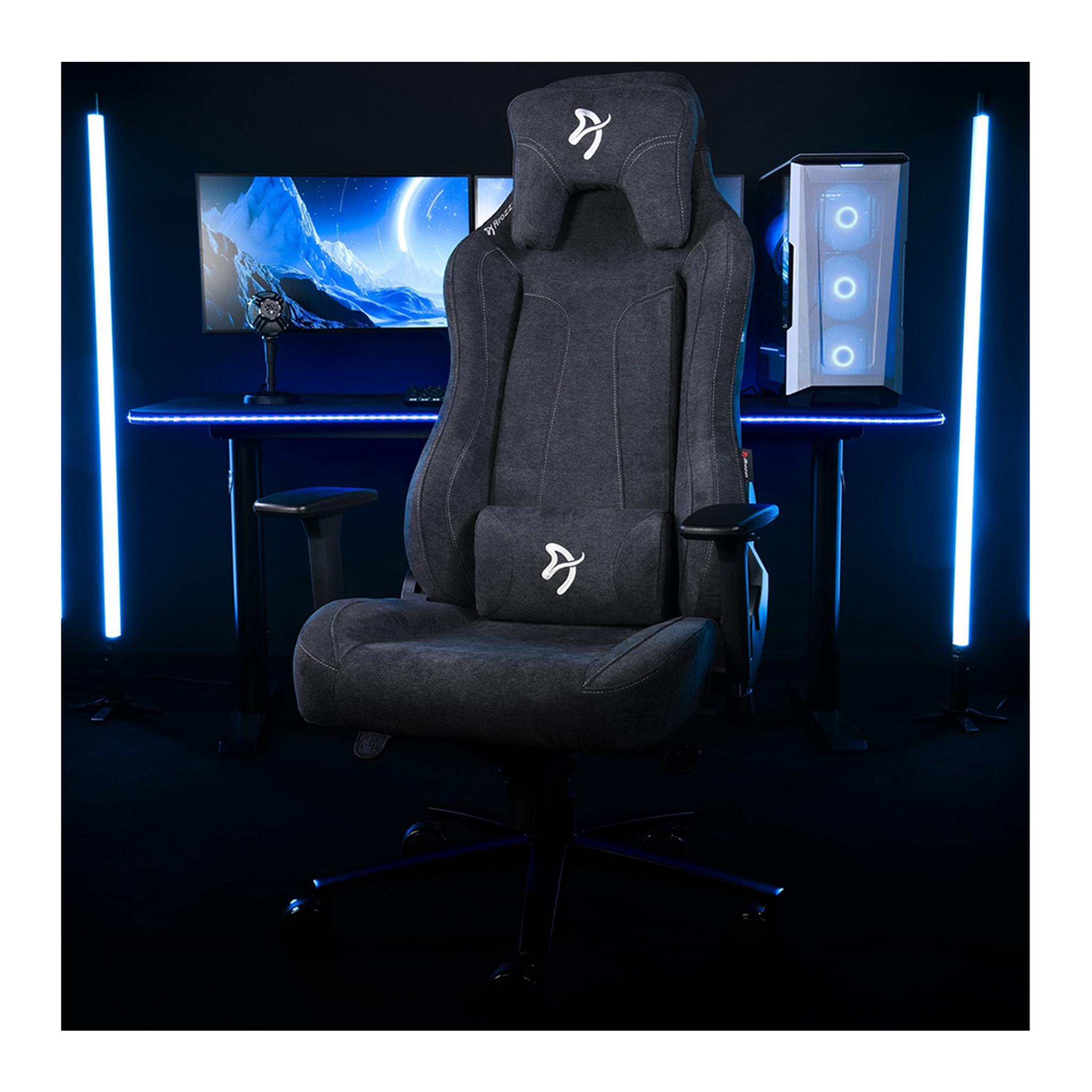 Chair in a dark blue lit gaming setup