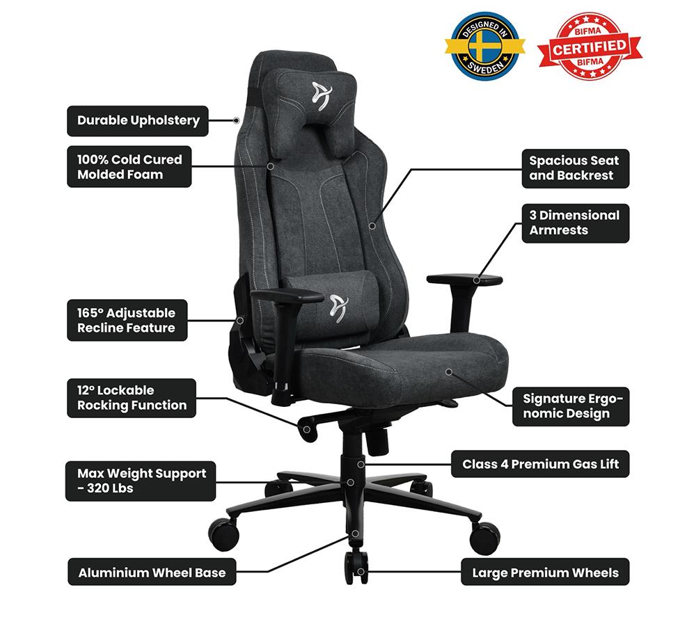 AROZZI Vernazza Soft Fabric Gaming Chair - Dark Grey image number 12 of 12