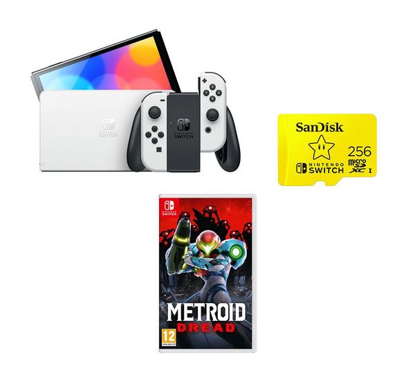 NINTENDO Switch OLED White, Metroid Dread & SanDisk 256 GB Memory Card Bundle image number 0