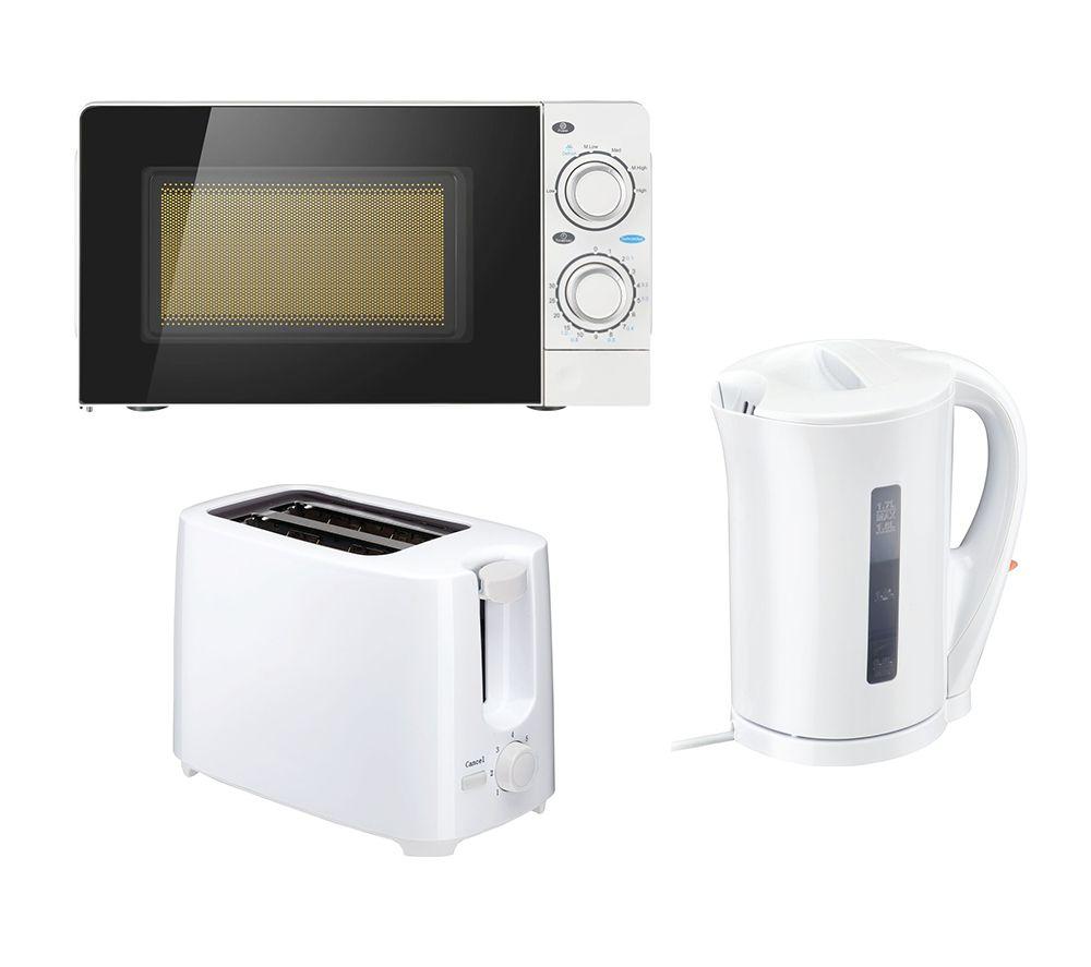 ESSENTIALS CMW21 Compact Solo Microwave Kettle 2 Slice Toaster Bundle White