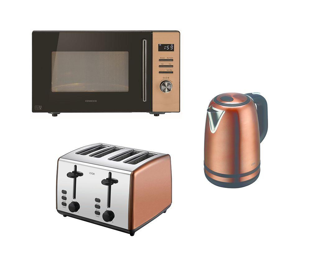 Kenwood K25MICU21 Solo Microwave, Logik 4-Slice Toaster & Kettle Bundle - Copper