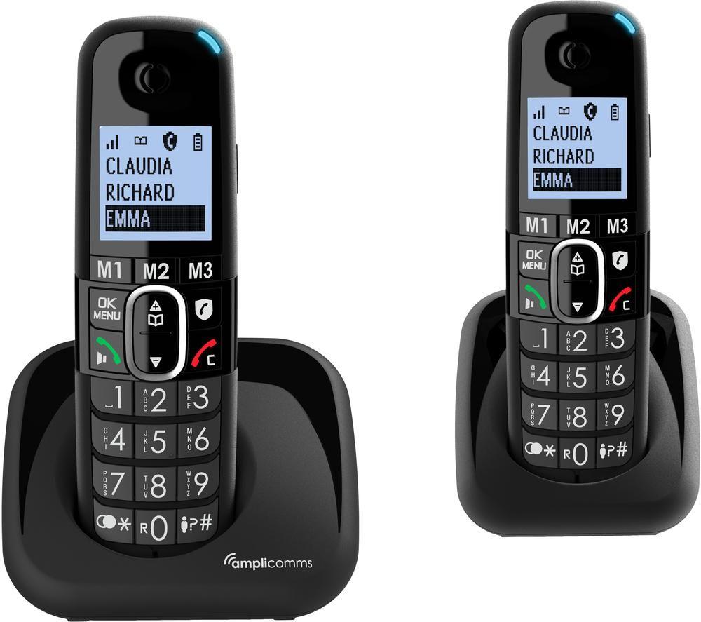 AMPLICOMMS BigTel 1502 Duo Cordless Phone - Twin Handset, Black