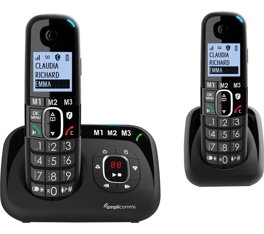 AMPLICOMMS BigTel 1582 Voice Cordless Phone - Twin Handsets, Black