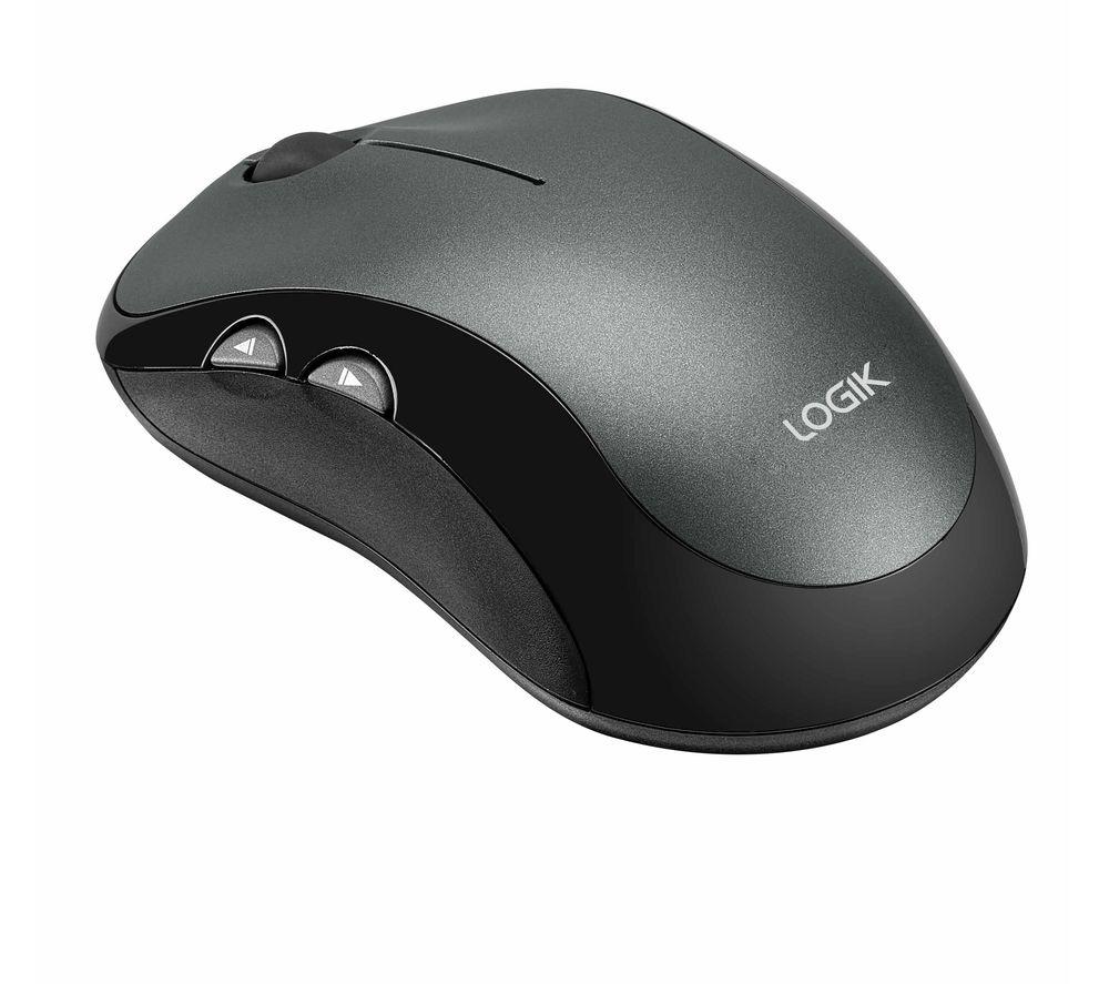 LOGIK LWLMSL23 Silent Wireless Optical Mouse, Black,Silver/Grey