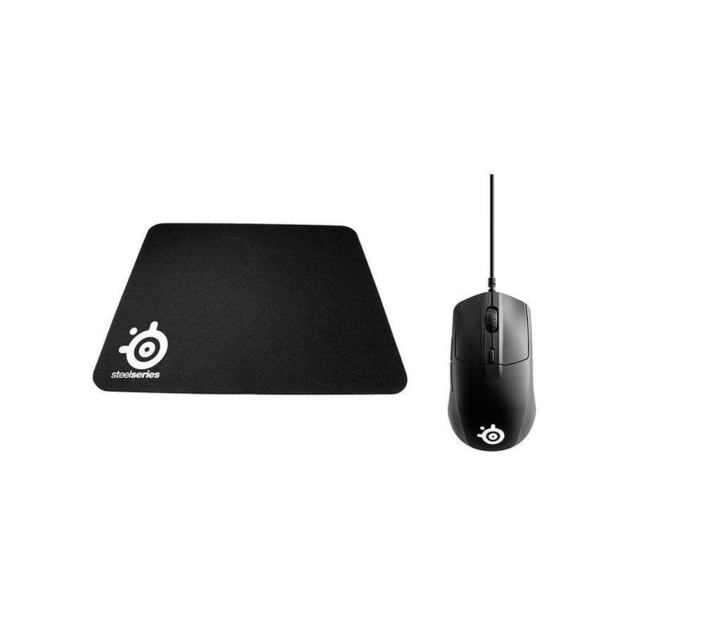 Steelseries Rival 3 RGB Optical Gaming Mouse & Gaming Surface Bundle, Black