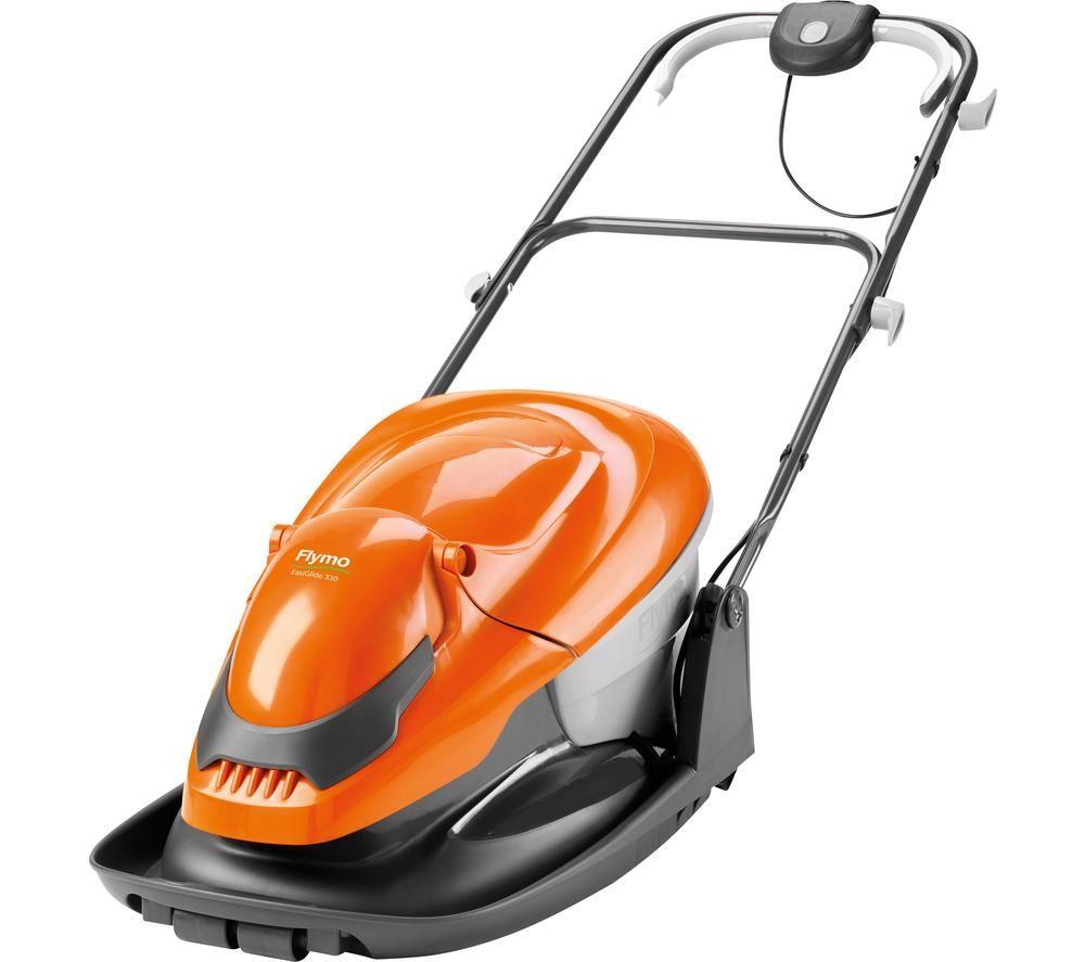 flymo easi glide 330 hover lawn mower - black, grey & orange