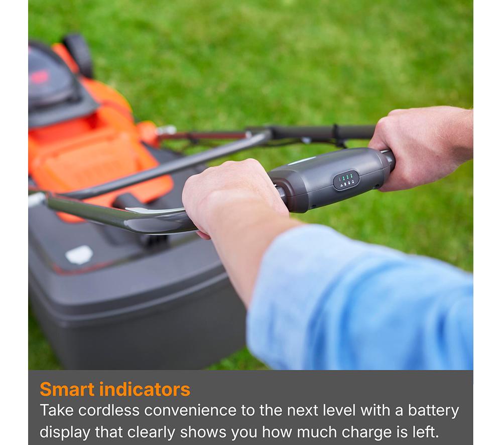 FLYMO EasiStore 380R Cordless Rotary Lawn Mower - Orange & Black image number 7 of 7