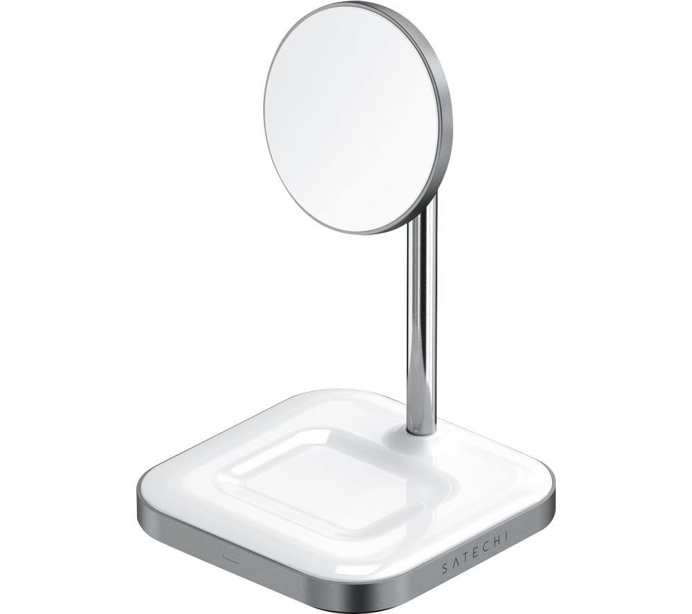 SATECHI ST-WMCS2M 2-in-1 Magnetic Wireless Charging Stand, White,Silver/Grey