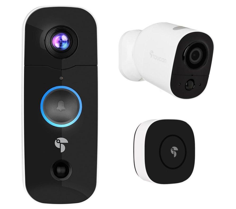 TOUCAN B200WOC Wireless Video Doorbell with Chime & WiFi Security Camera Bundle, Black,White