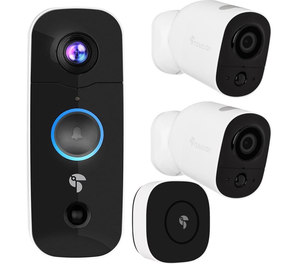 TOUCAN B2200WOC Wireless Video Doorbell with Chime & WiFi Security 2-Camera Bundle, Black,White