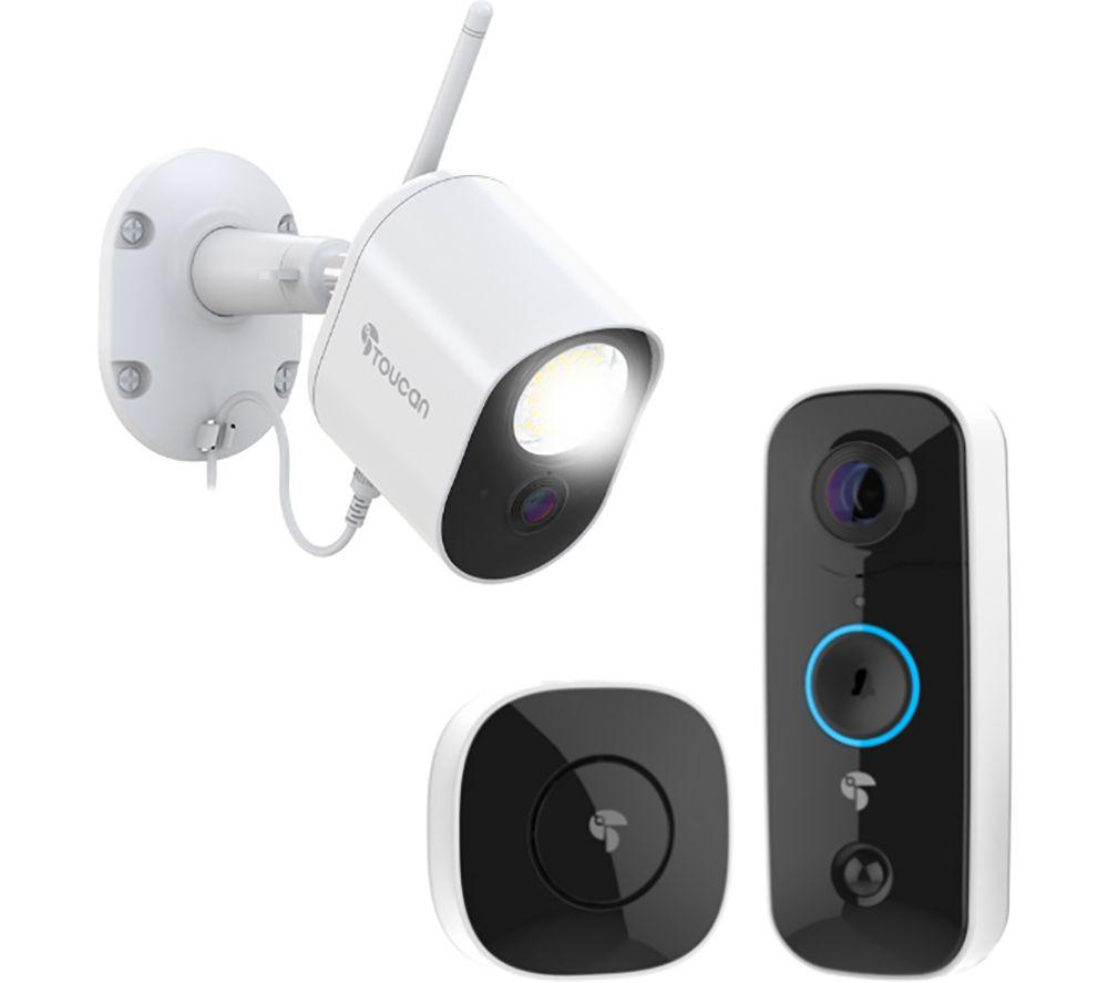 TOUCAN B200TSLC Wireless Video Doorbell with Chime & WiFi Security Camera Bundle, Black,White
