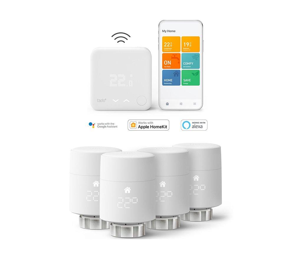 Image of Tado Wireless Smart Thermostat Starter Kit & Radiator Add-on Bundle - Pack of 4, White