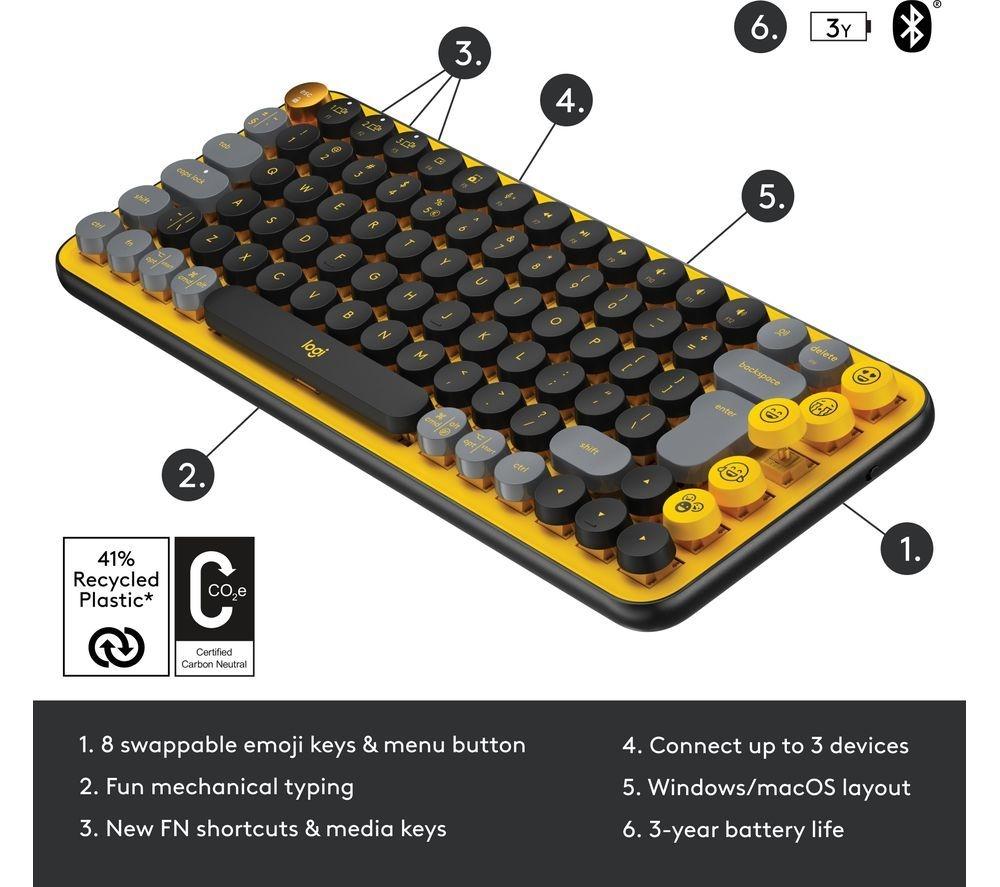 LOGITECH POP Keys Wireless Keyboard & Optical Mouse Bundle - Blast Yellow image number 7 of 7
