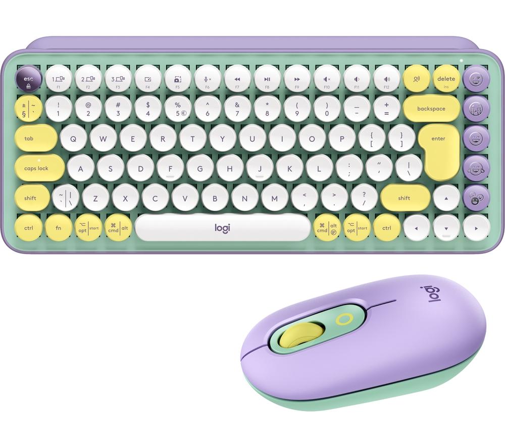 Logitech POP Keys Wireless Keyboard & Optical Mouse Bundle - Daydream Mint, Yellow,Green,White,Purpl