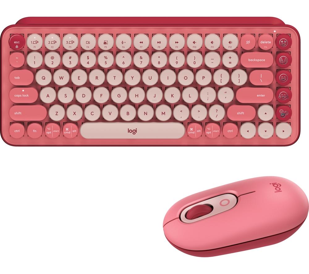 Logitech POP Keys Wireless Keyboard & Optical Mouse Bundle - Heartbreaker Rose, Red,Pink