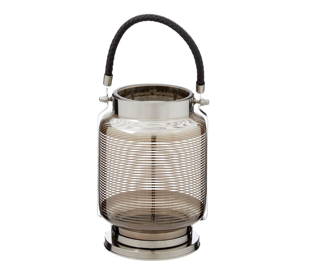 INTERIORS by Premier Small Nickel Stripe Lantern - Stainless Steel & Black image number 2 of 5