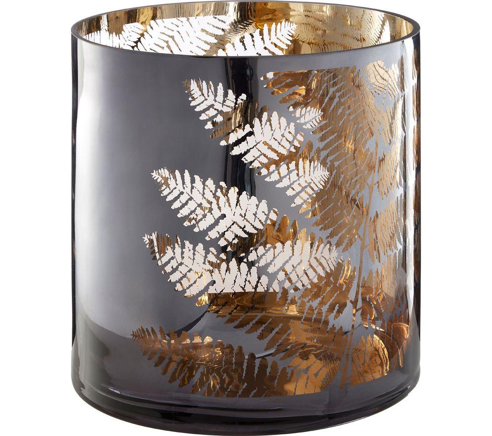 INTERIORS by Premier Fern Large Glass Candle Holder - Metallic Grey