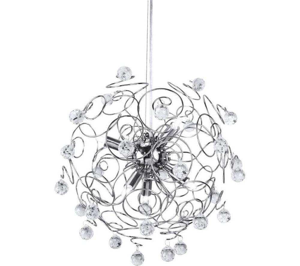 Image of INTERIORS by Premier Crystal and Chrome Pendant Ceiling Light - Silver