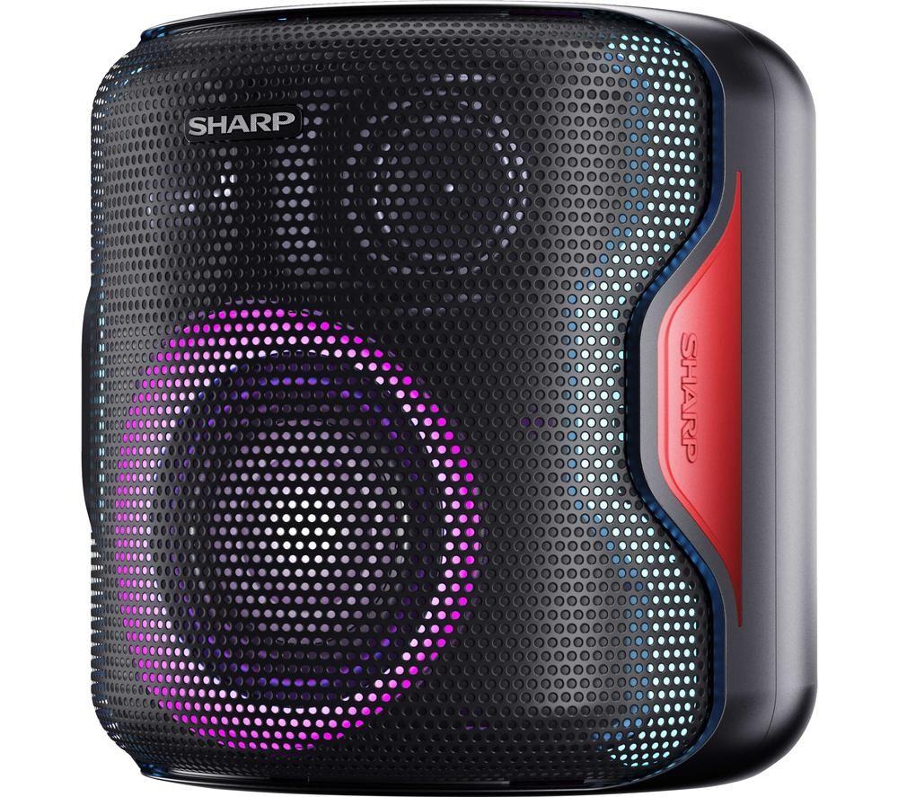 SHARP PS-919(BK) 130W Indoor/Outdoor Waterproof Portable Party Speaker with Built-in Rechargeable Li-ion Battery & Flashing Disco Lights, Bluetooth & TWS – Black
