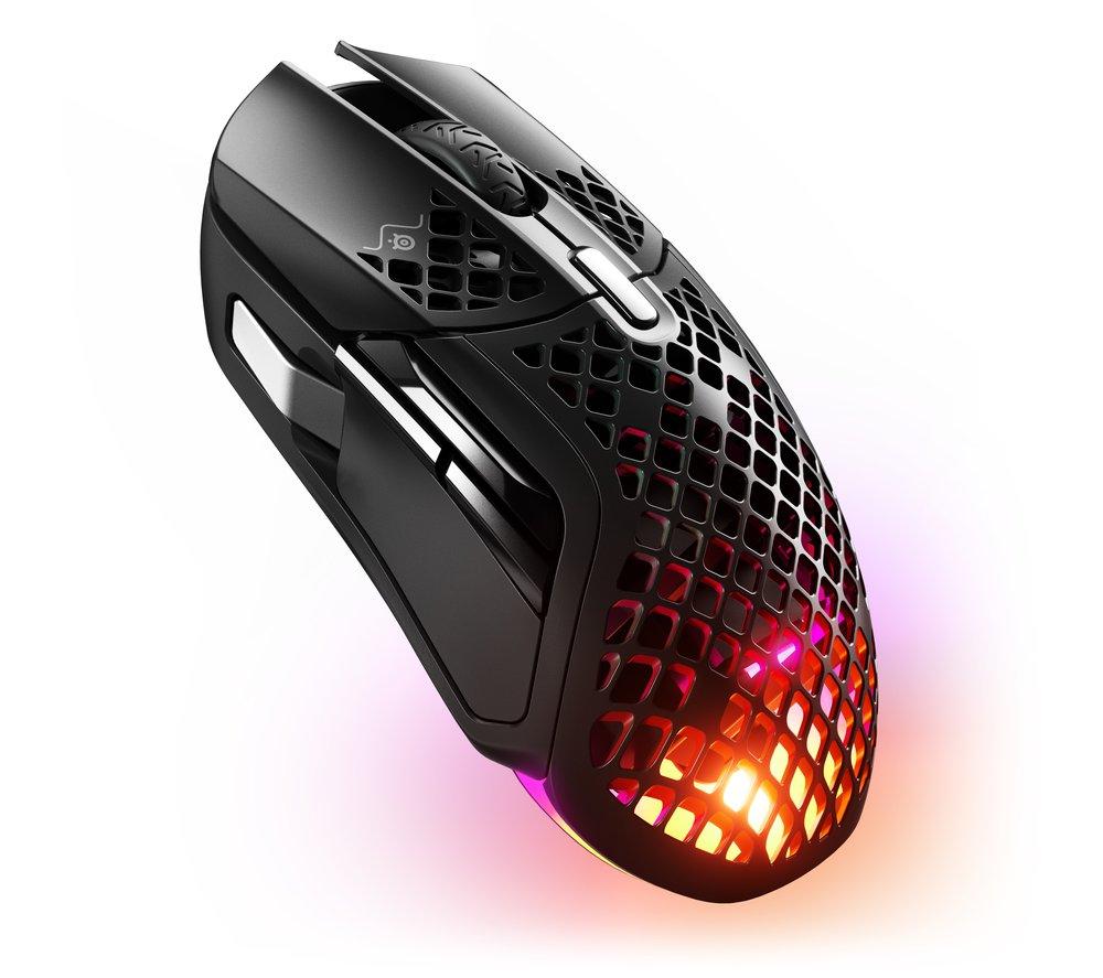 SteelSeries Aerox 5 Wireless - Holey RGB Gaming Mouse - Ultra-lightweight Water Resistant Design - 9 Buttons - Bluetooth/2.4 GHz - 18K DPI TrueMove Air Optical Sensor