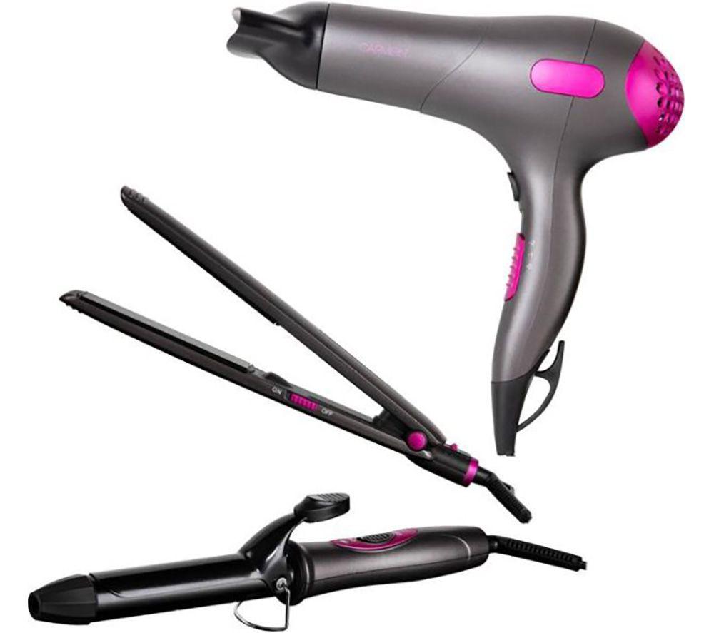 Carmen Neon C81128 Hair Dryer, Straightener & Curling Tong Set - Grey, Purple & Black, Black,Silver/Grey,Purple