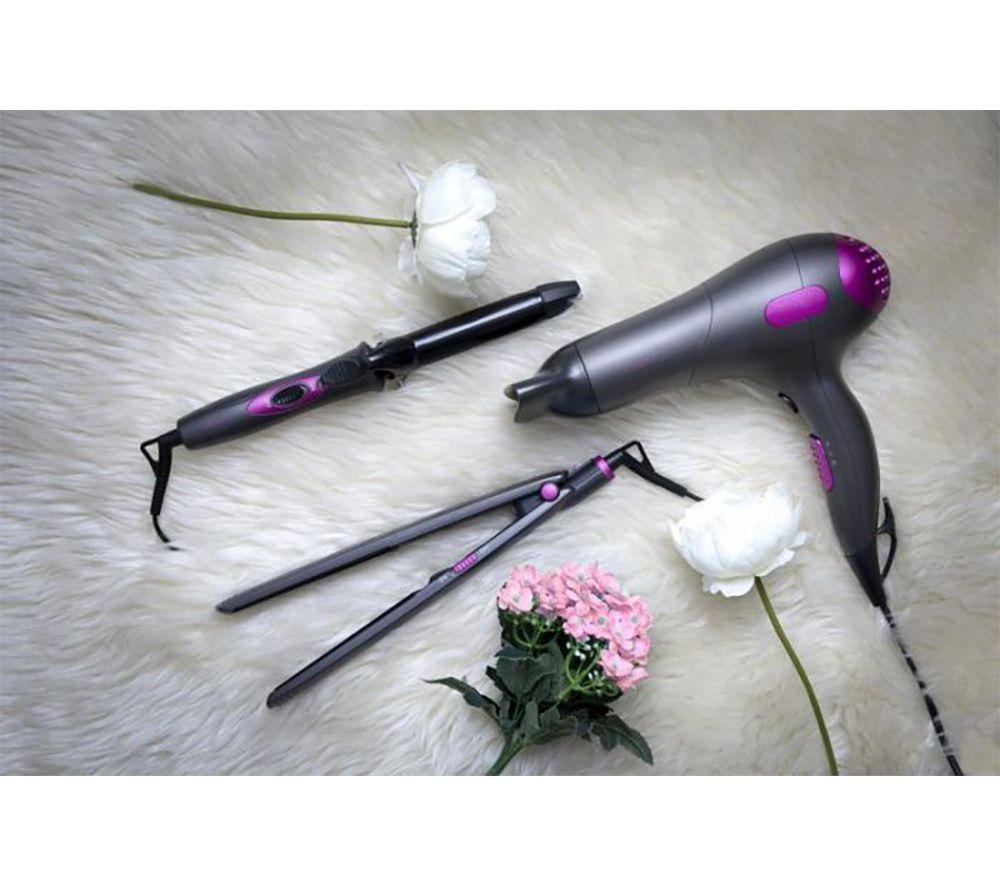 CARMEN Neon C81128 Hair Dryer, Straightener & Curling Tong Set - Grey, Purple & Black image number 4 of 8