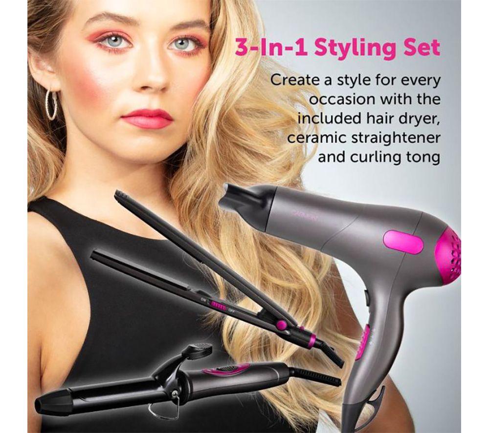 CARMEN Neon C81128 Hair Dryer, Straightener & Curling Tong Set - Grey, Purple & Black image number 6 of 8