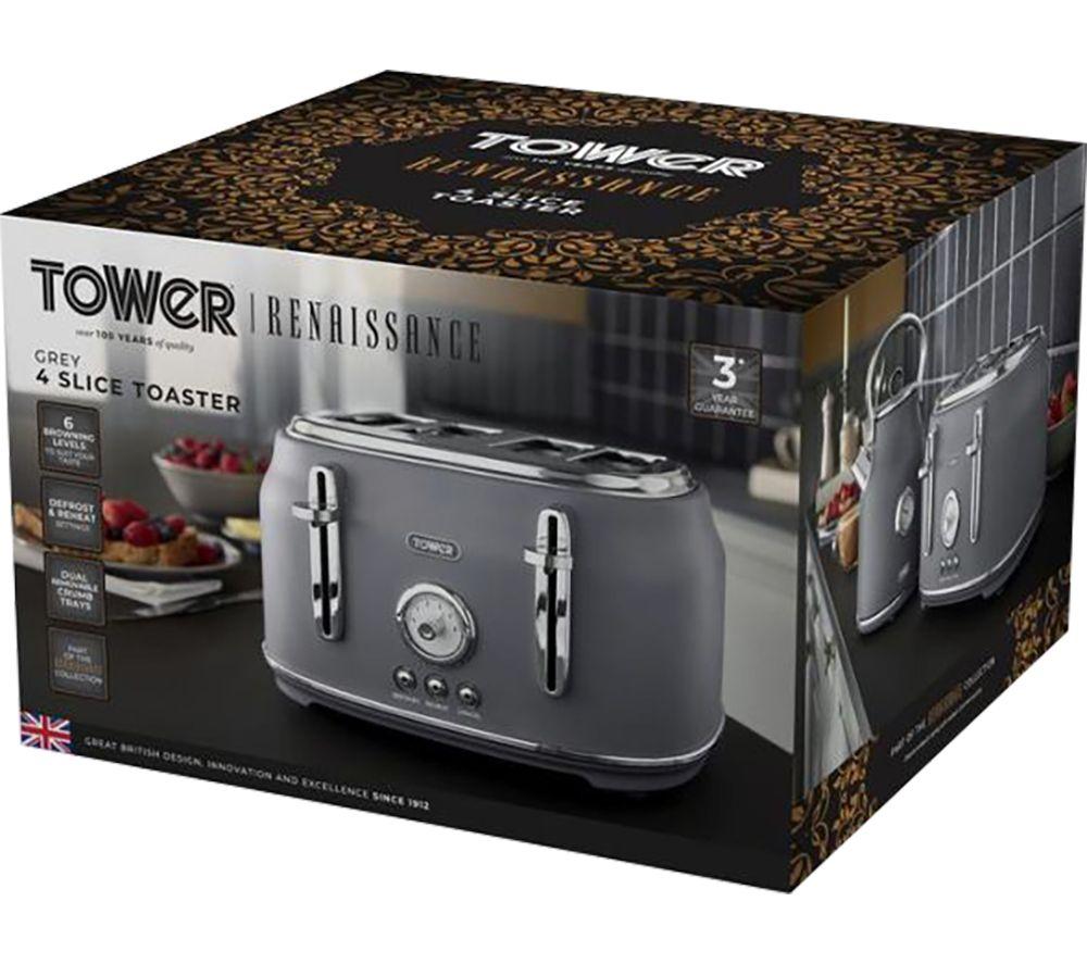 TOWER Renaissance T20065GRY 4-Slice Toaster - Grey image number 7 of 9