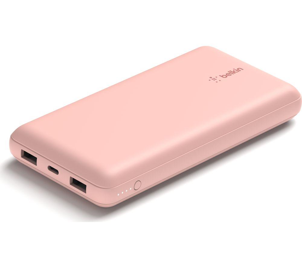 Belkin USB C Portable Charger 20000mAh, 20K Power Bank with USB Type C Input Output Port and 2 USB A Ports with Included USB C to A Cable for iPhone, Galaxy, Pixel, iPad, AirPods and More – Rose Gold