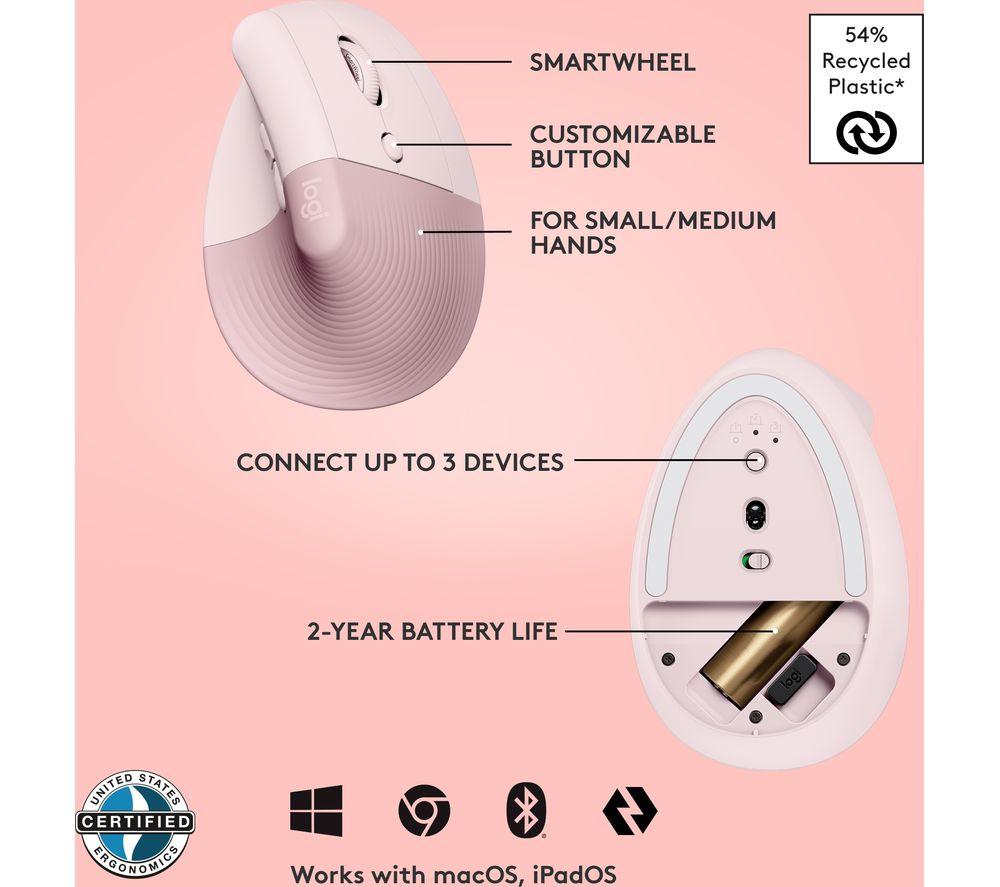 LOGITECH Lift Vertical Ergonomic Optical Mouse - Rose image number 6 of 10