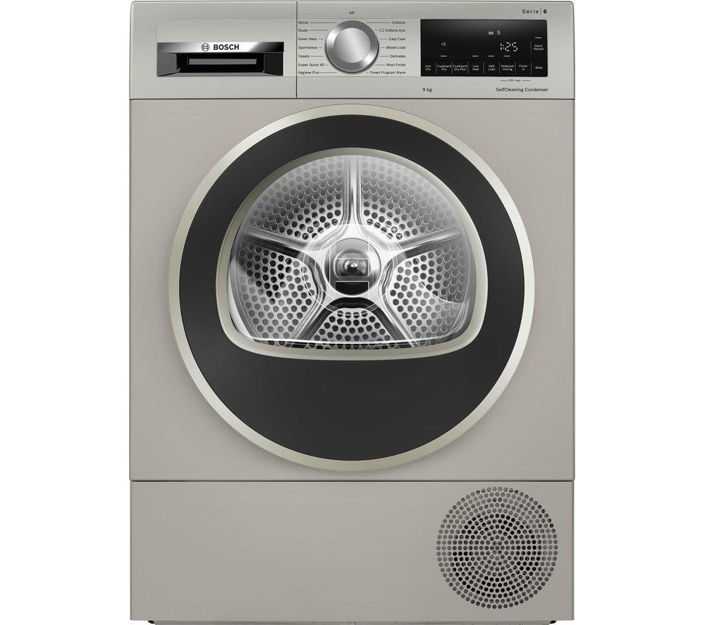 BOSCH Serie 6 WQG245S9GB 9 kg Heat Pump Tumble Dryer Silver Inox
